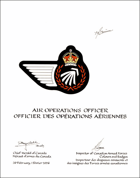 Lettres patentes approuvant l’insigne d'un officier des opérations aériennes de l'Aviation royale canadienne