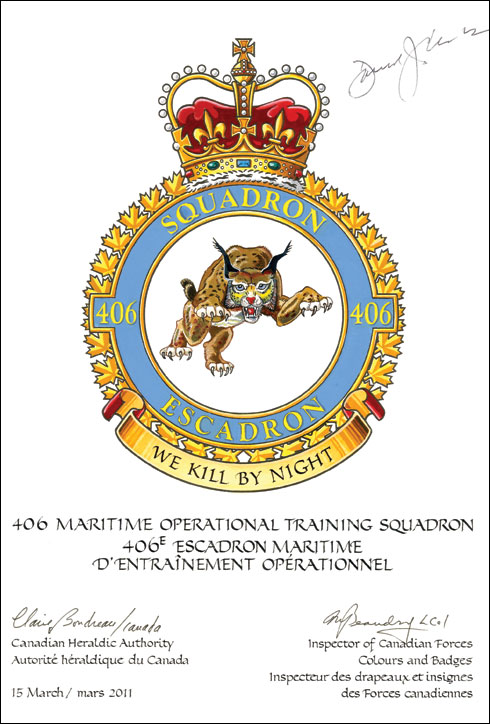 Letters patents confirming the Badge of the 406 Maritime Operational Training Squadron