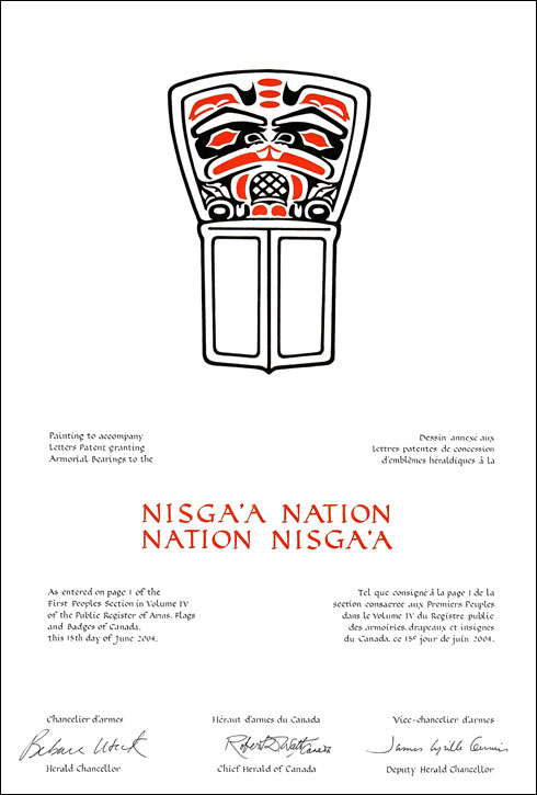 Lettres patentes concédant des emblèmes héraldiques à la Nation Nisga'a