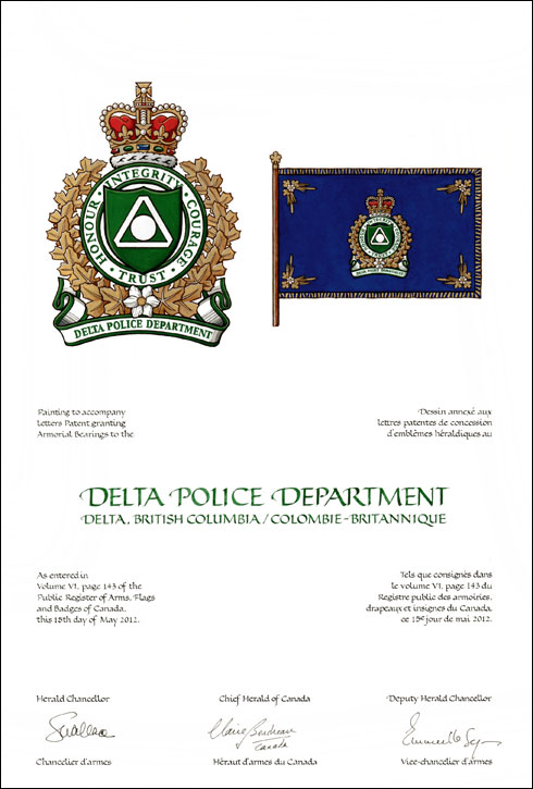 Lettres patentes concédant des emblèmes héraldiques au Delta Police Department