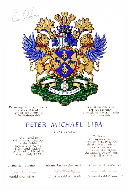Lettres patentes concédant des emblèmes héraldiques à Peter Michael Liba