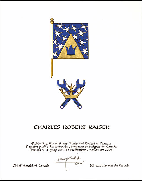 Lettres patentes concédant des emblèmes héraldiques à Charles Robert Kaiser