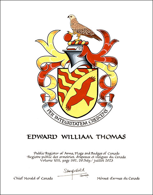 Lettres patentes concédant des emblèmes héraldiques à Edward William Thomas