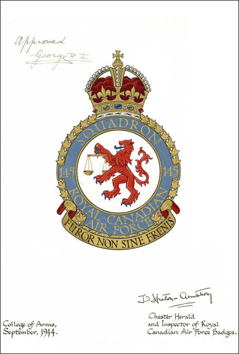 Letters patent confirming the blazon of the Badge of the No. 145 (Bomber Reconnaissance)
