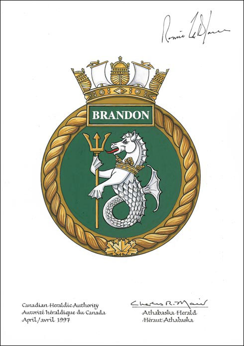 Lettres patentes approuvant l’insigne du NCSM Brandon