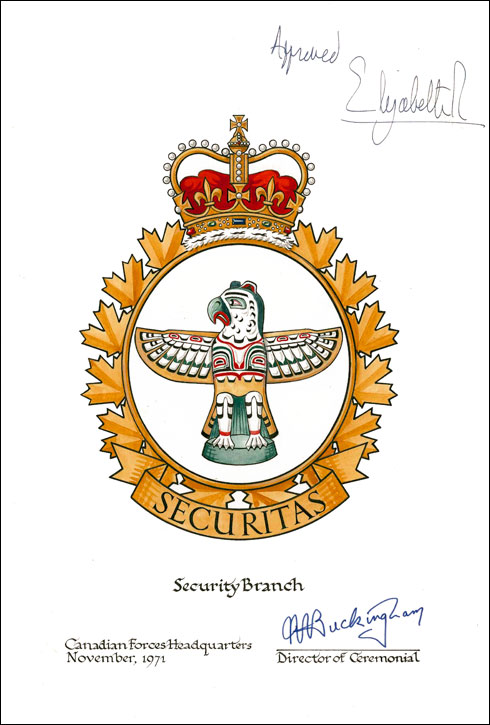 Letters patent confirming the blazon of the Badge of the Military Police Branch