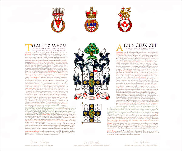 Letters patent granting heraldic emblems to the Faculty of Medicine of the University of Toronto