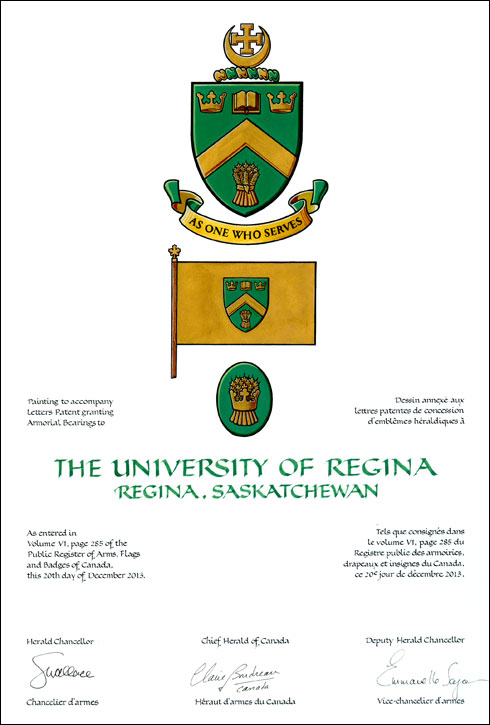 Lettres patentes concédant des emblèmes héraldiques à The University of Regina