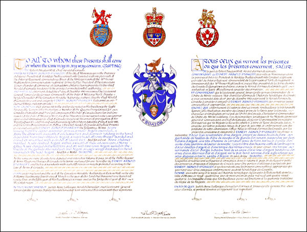 Lettres patentes concédant des emblèmes héraldiques à Ernest Arnold Stoakley