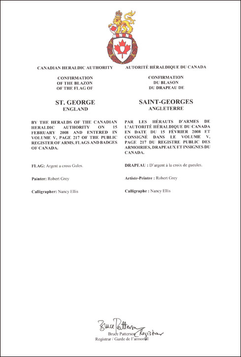 Lettres patentes confirmant le blasonnement du drapeau de Saint-Georges, Angleterre
