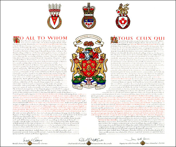 Lettres patentes concédant des emblèmes héraldiques à Helen Kathleen Mussalem
