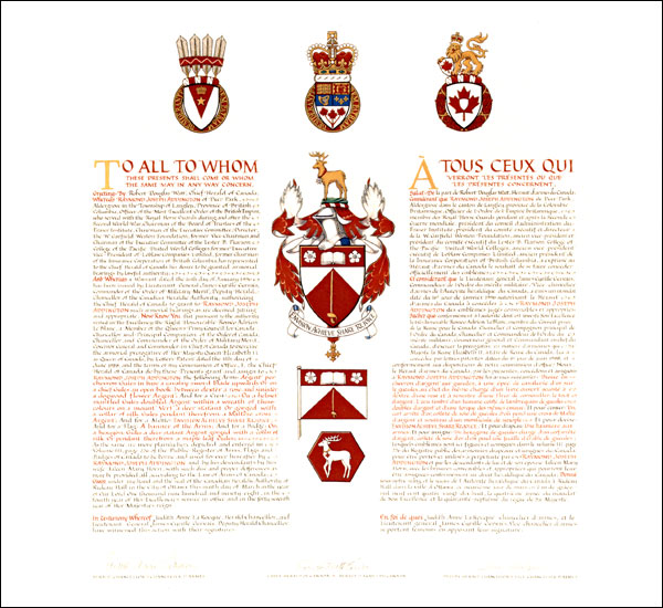 Lettres patentes concédant des emblèmes héraldiques à Raymond Joseph Addington
