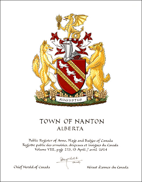 Lettres patentes concédant des emblèmes héraldiques à la Town of Nanton