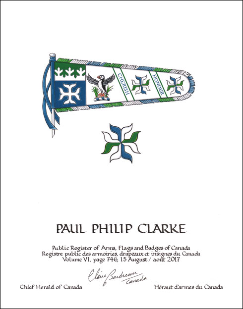 Lettres patentes concédant des emblèmes héraldiques à Paul Philip Clarke