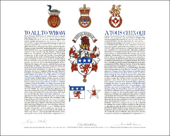 Letters patent granting heraldic emblems to William Dale Murray