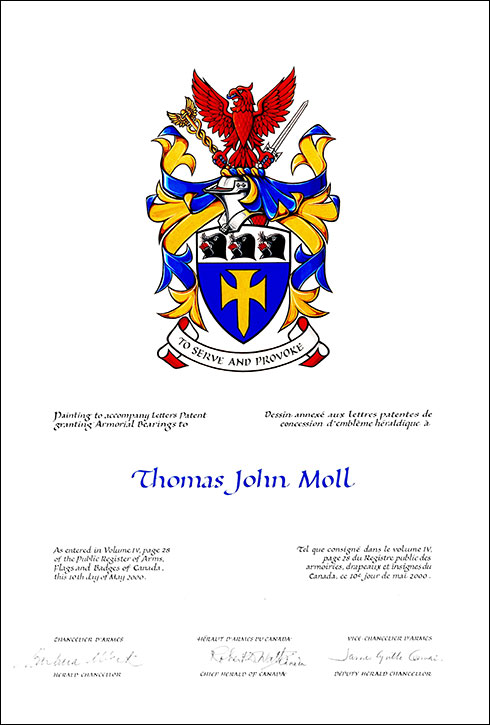 Lettres patentes concédant des emblèmes héraldiques à Thomas John Moll