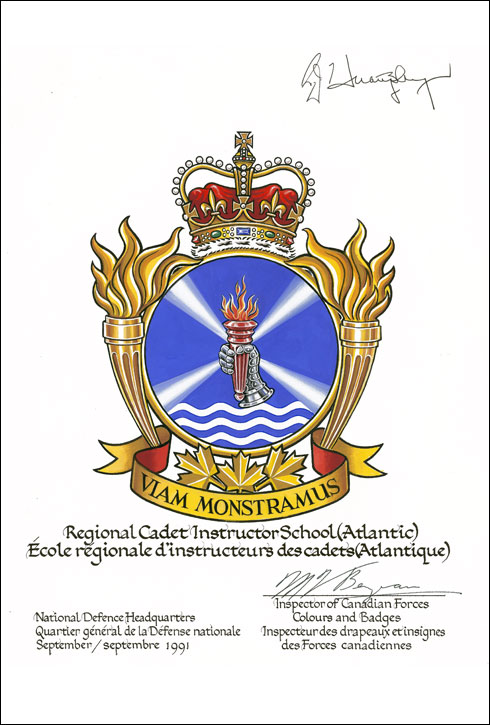 Lettres patentes approuvant l'insigne de l'École régionale d’instructeurs des cadets (Atlantique)
