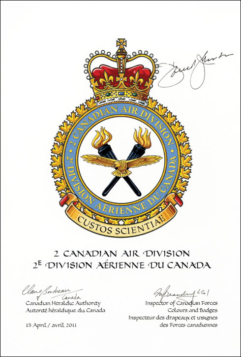 Letters patent approving the Badge of the 2 Canadian Air Division