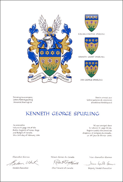 Letters patent granting heraldic emblems to Kenneth George Spurling