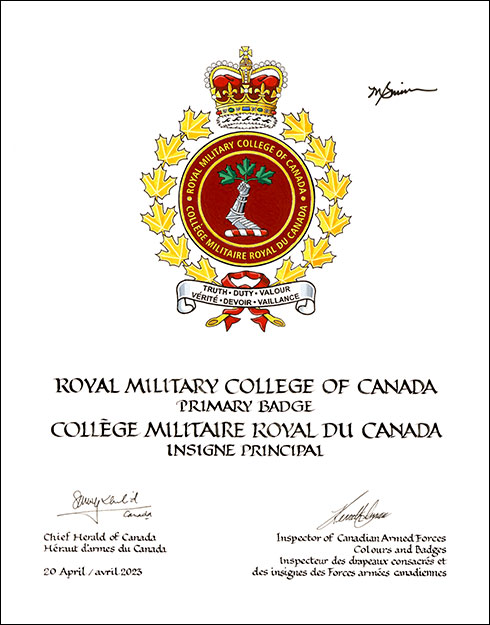 Letters patent approving the Badge of the Royal Military College of Canada