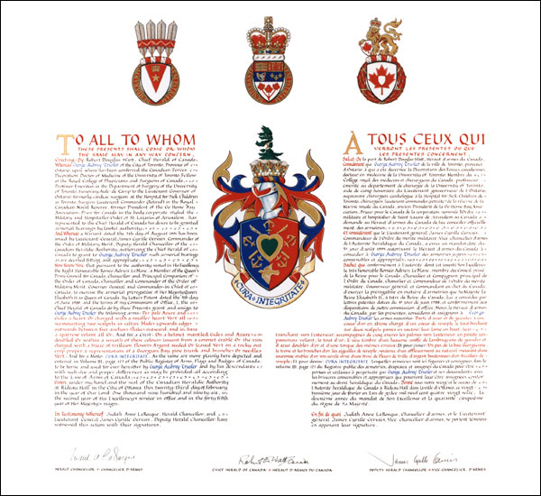 Letters patent granting heraldic emblems to George Aubrey Trusler