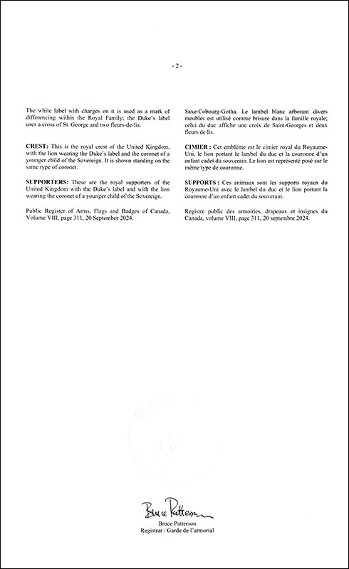 Lettres patentes enregistrant les emblèmes héraldiques du Prince Arthur William Patrick Albert Saxe-Coburg-Gotha