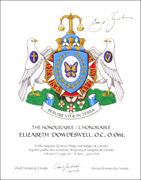 Lettres patentes concédant des emblèmes héraldiques à Elizabeth Dowdeswell
