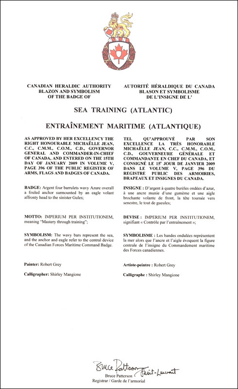 Lettres patentes approuvant l'insigne de l'Entraînement maritime (Atlantique)