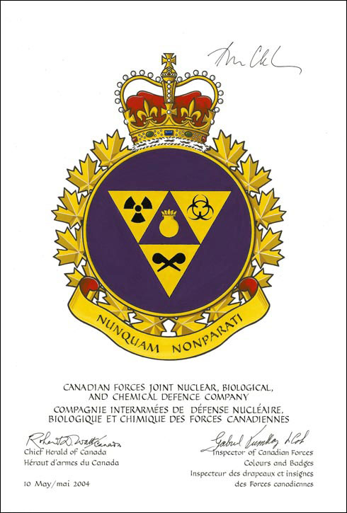 Letters patent confirming the blazon of the Badge of the Canadian Joint Incident Response Unit