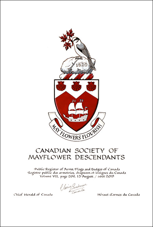 Lettres patentes concédant des emblèmes héraldiques à la Canadian Society of Mayflower Descendants