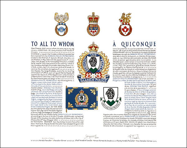 Lettres patentes concédant des emblèmes héraldiques au Saanich Police Department
