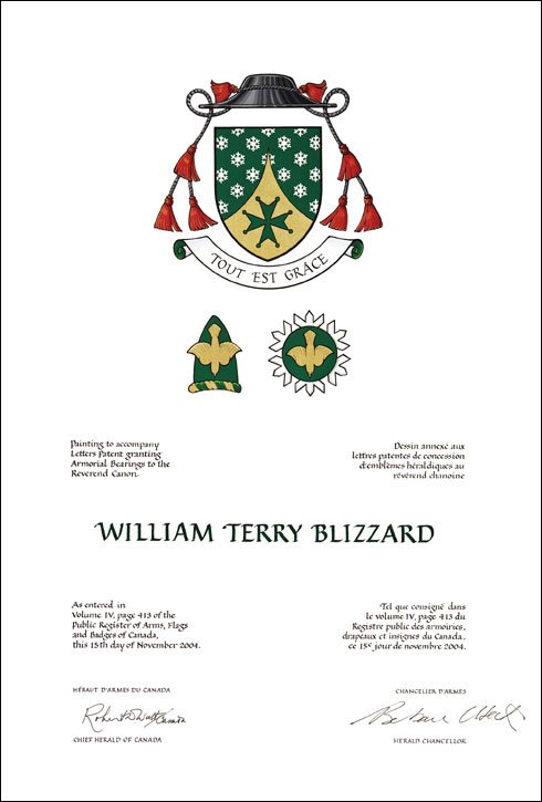 Letters patent granting heraldic emblems to William Terry Blizzard