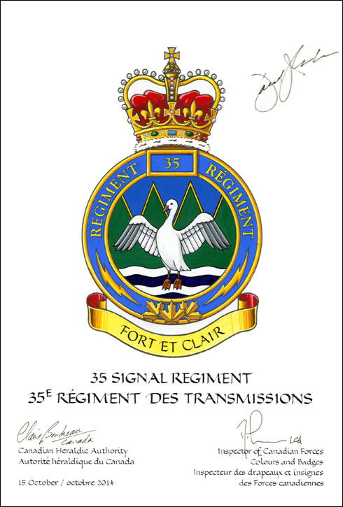 Lettres patentes approuvant l'insigne du 35e Régiment des transmissions