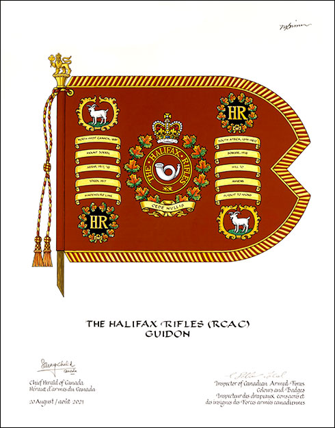 Letters patent approving the heraldic emblems of The Halifax Rifles (RCAC)