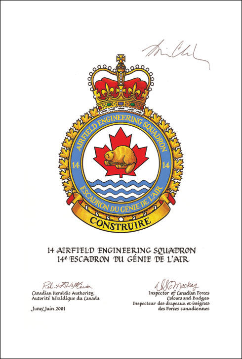 Approbation de l'insigne du 14e Escadron du génie de l'air