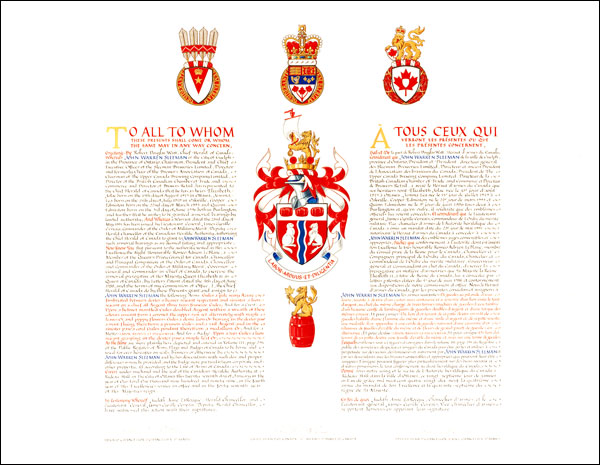 Lettres patentes concédant des emblèmes héraldiques à John Warren Sleeman