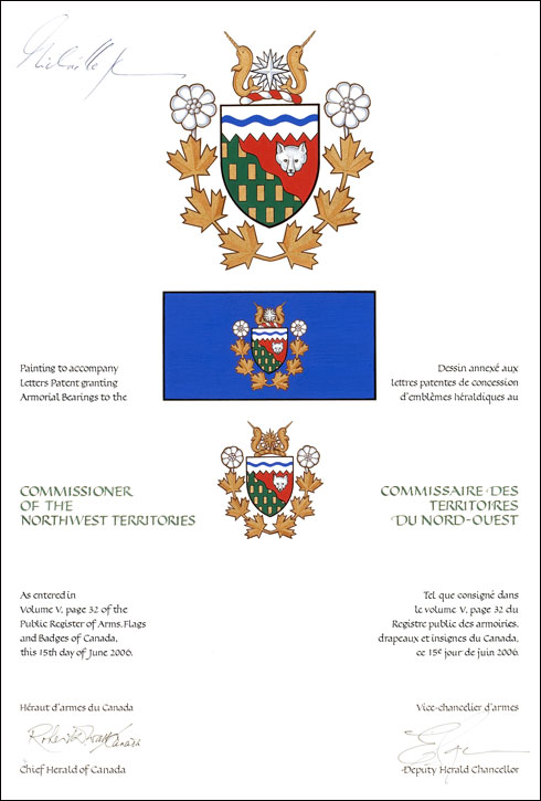 Lettres patentes concédant  un insigne et un drapeau d'office au Commissaire des Territoires du Nord-Ouest
