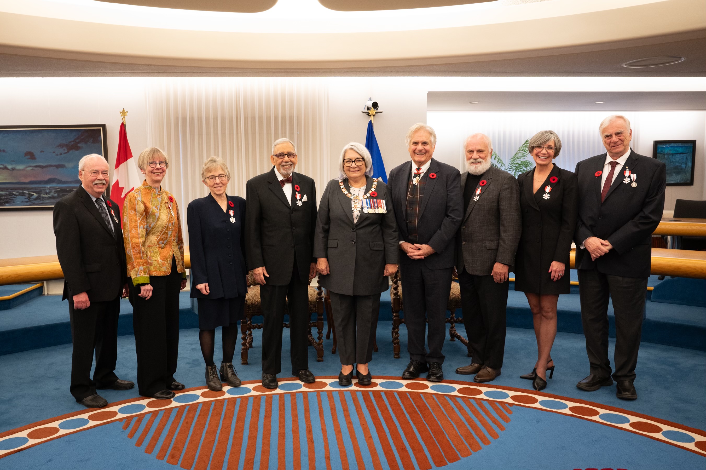 Group photo with Governor General Mary Simon, Mr. Whit Fraser and members of the Order of Canada. 
