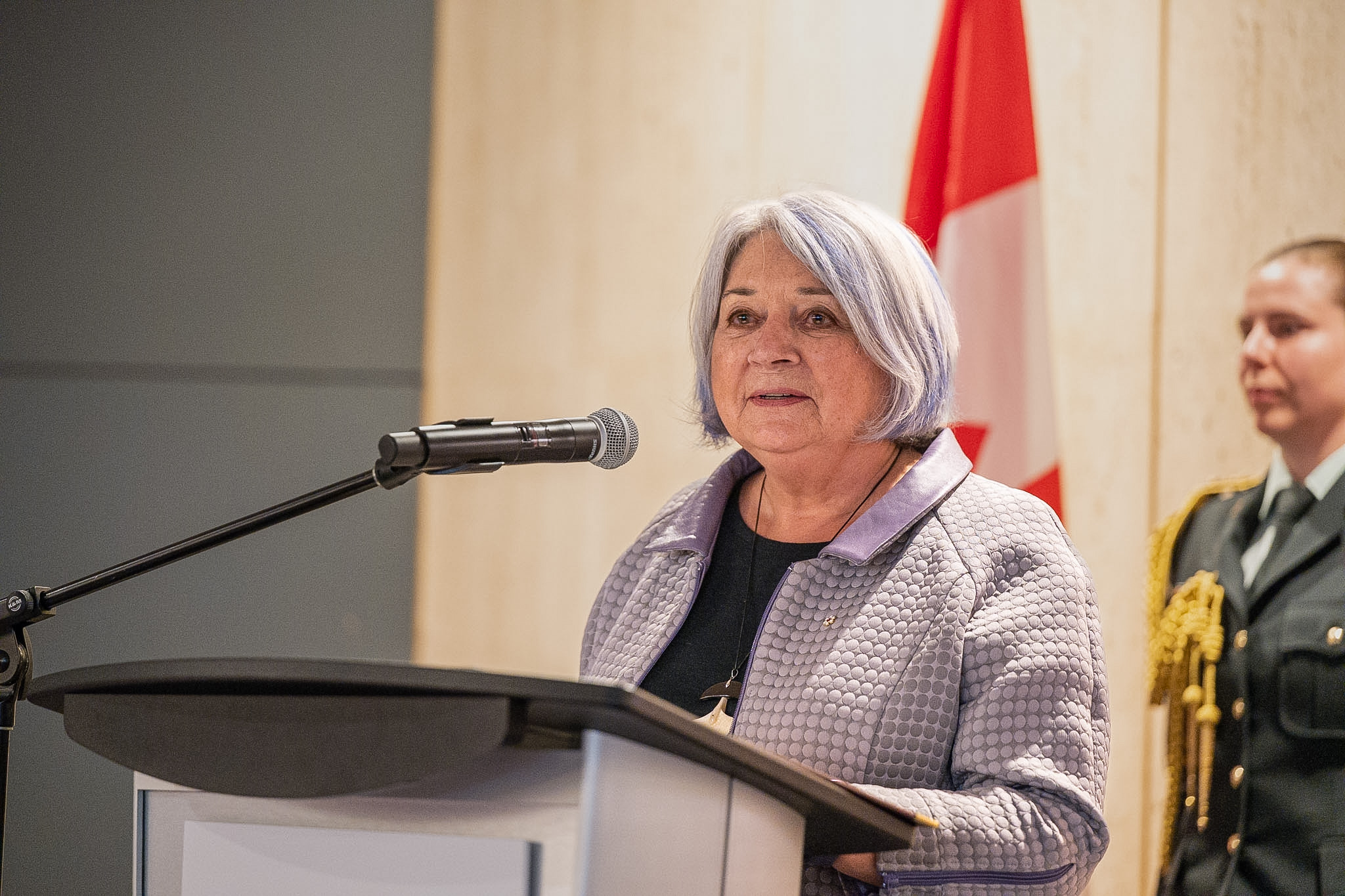 Governor General Mary Simon standing at a podium.