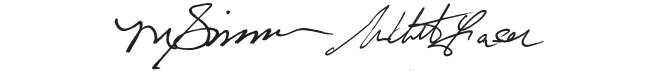 Handwritten signatures of Mary Simon and Whit Fraser.