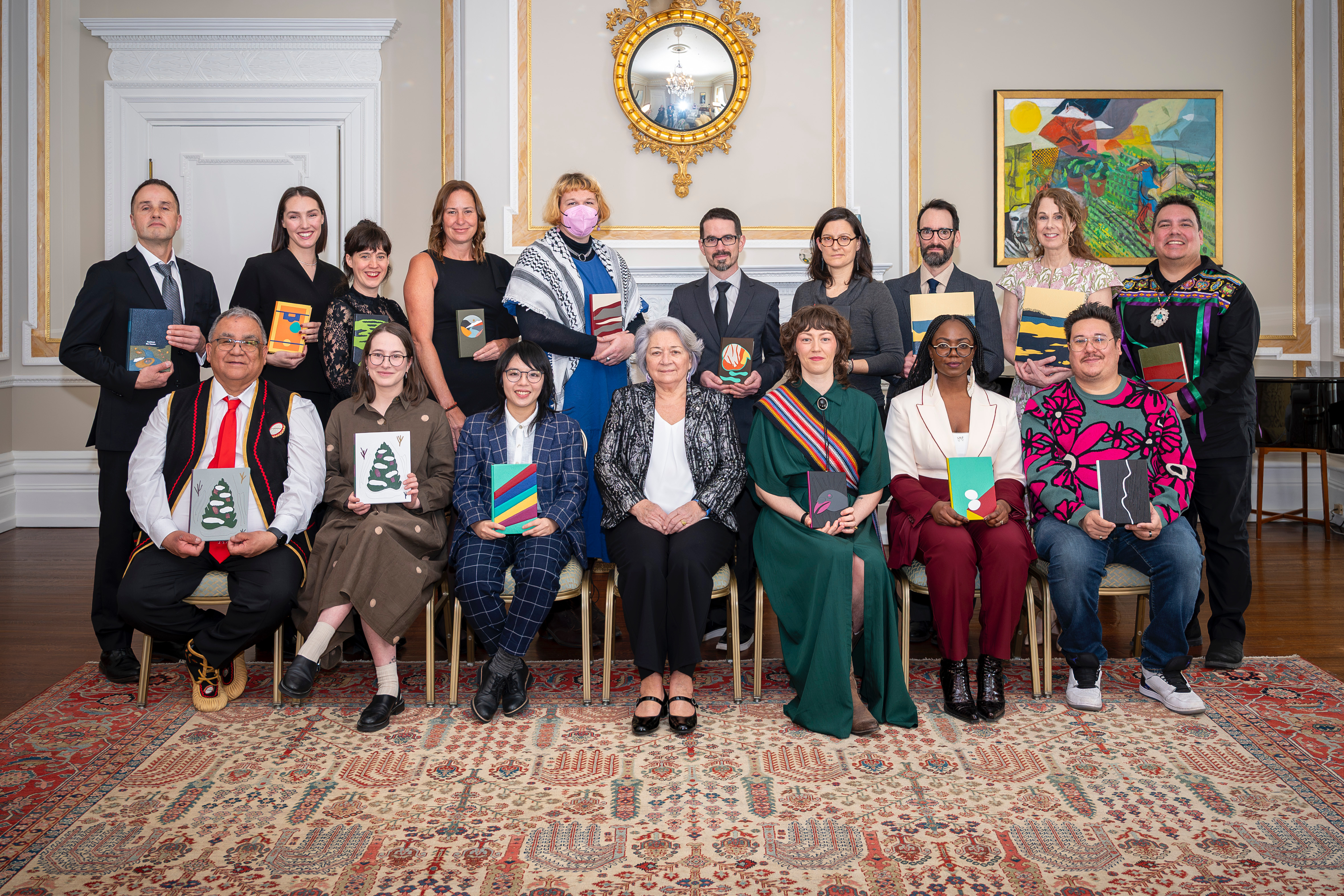 Group photo of Governor General Mary Simon with Literary Award winners.
