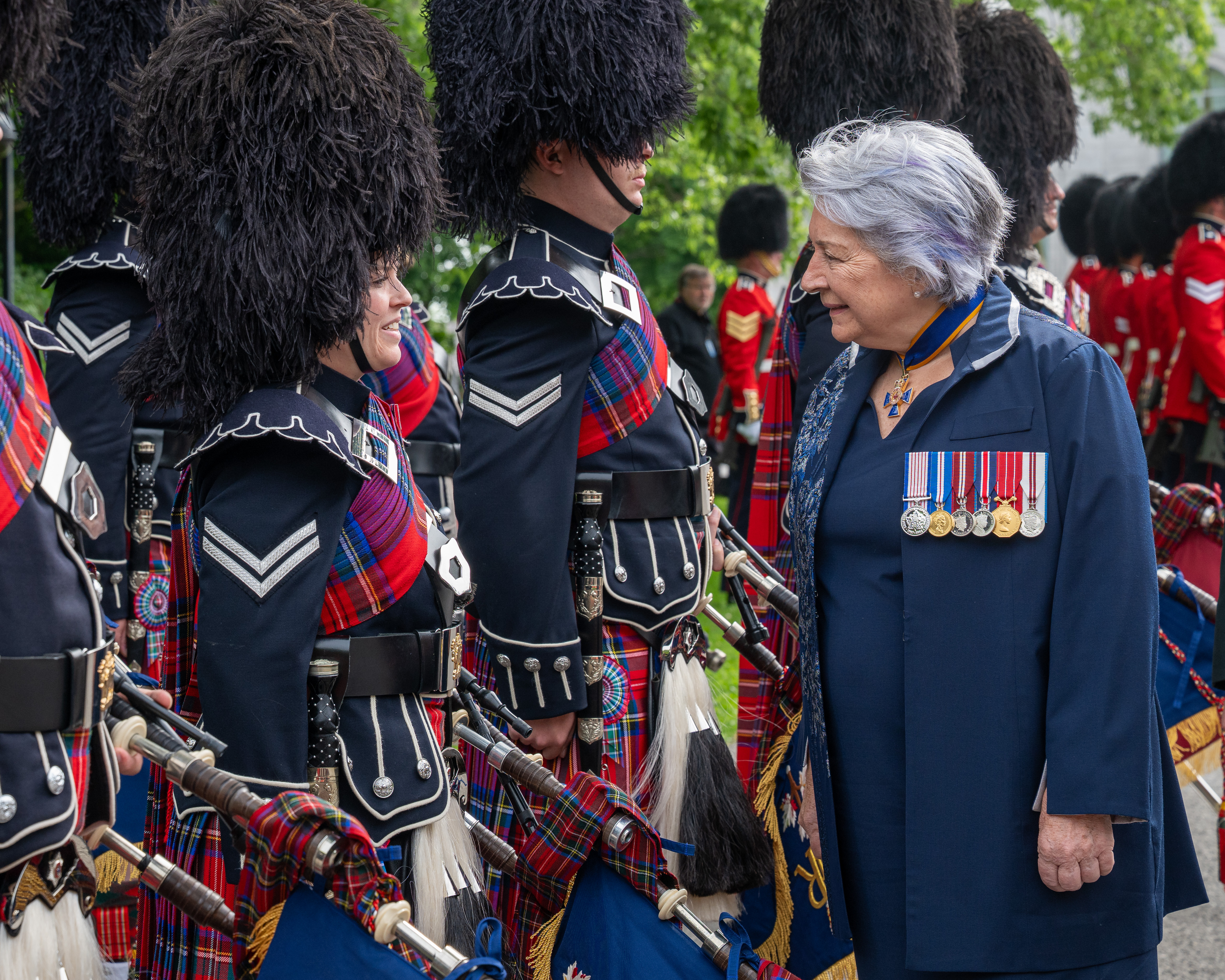 Governor General Mary Simon conducting the Annual Inspection of the Ceremonial Guard.