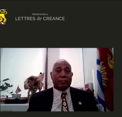 A split screen of Governor General Mary Simon and His Excellency Teburoro Tito, High Commissioner of the Republic of Kiribati.