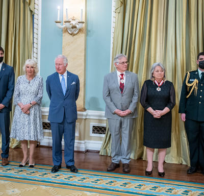 Their Royal Highnesses and Their Excellencies are standing in the ballroom at Rideau Hall.