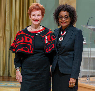 Diane Elaine Clement is standing next to The Right Honourable Michaëlle Jean.
