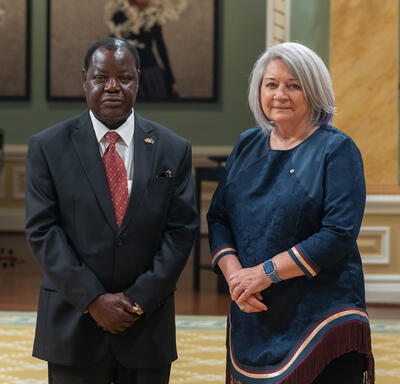 Governor General Marie Simon stands with His Excellency Kennedy Mpolobe Shepande