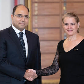 La gouverneure générale serre la main de Son Excellence monsieur Ahmed Mahmoud Mahmoud Abdelhalim Abu Zeid, Ambassadeur de la République arabe d'Égypte.