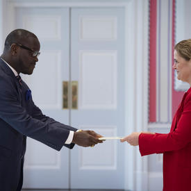 The Governor General receives letters of credence from the Ambassador-designate of the Republic of Liberia.
