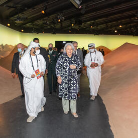 Governor General Mary Simon is walking at Expo 2020 Dubai. 