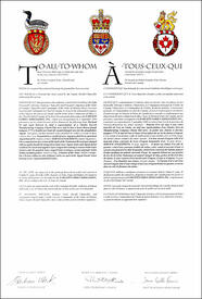 Lettres patentes concédant des emblèmes héraldiques à la Fawcett Family Association, Inc.